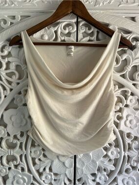 Wilfred Ivory Draped Cowl Neck Ruched Sleeveless Top Medium Lyocell